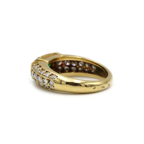 Bague Fred or jaune 750 diamants et émeraude calibrés
