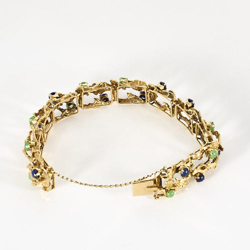 Bracelet moderniste en or jaune, chrysoprase et lapis-lazuli