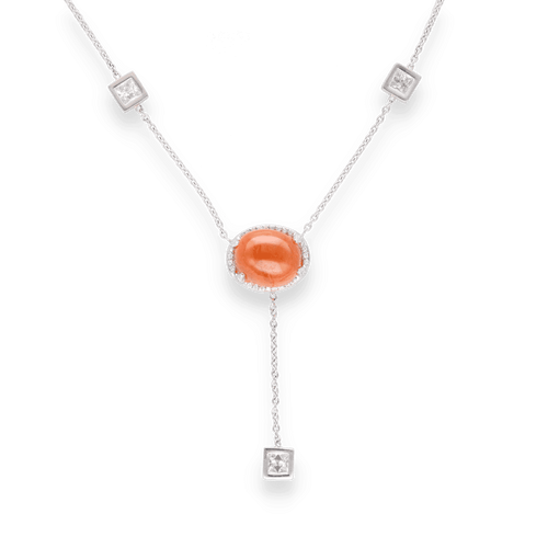 Collier Collier pendentif en or gris 18K avec spessartite cabochon et 3 diamants princesse - 37 cm 58 Facettes FB09339