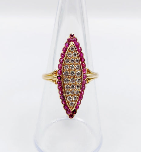 Bague 53 Bague marquise Art Déco or jaune, diamants et rubis 58 Facettes A05270