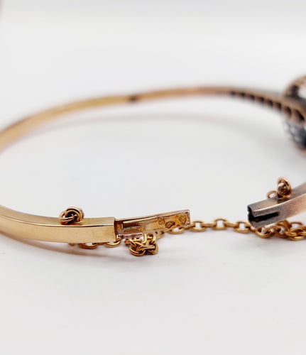 Bracelet Bracelet antique croissant de lune en or rose 18k et argent, diamants taille roses 58 Facettes A06437