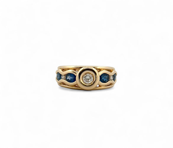 Bague 53 Bague en or jaune diamants et saphirs 58 Facettes