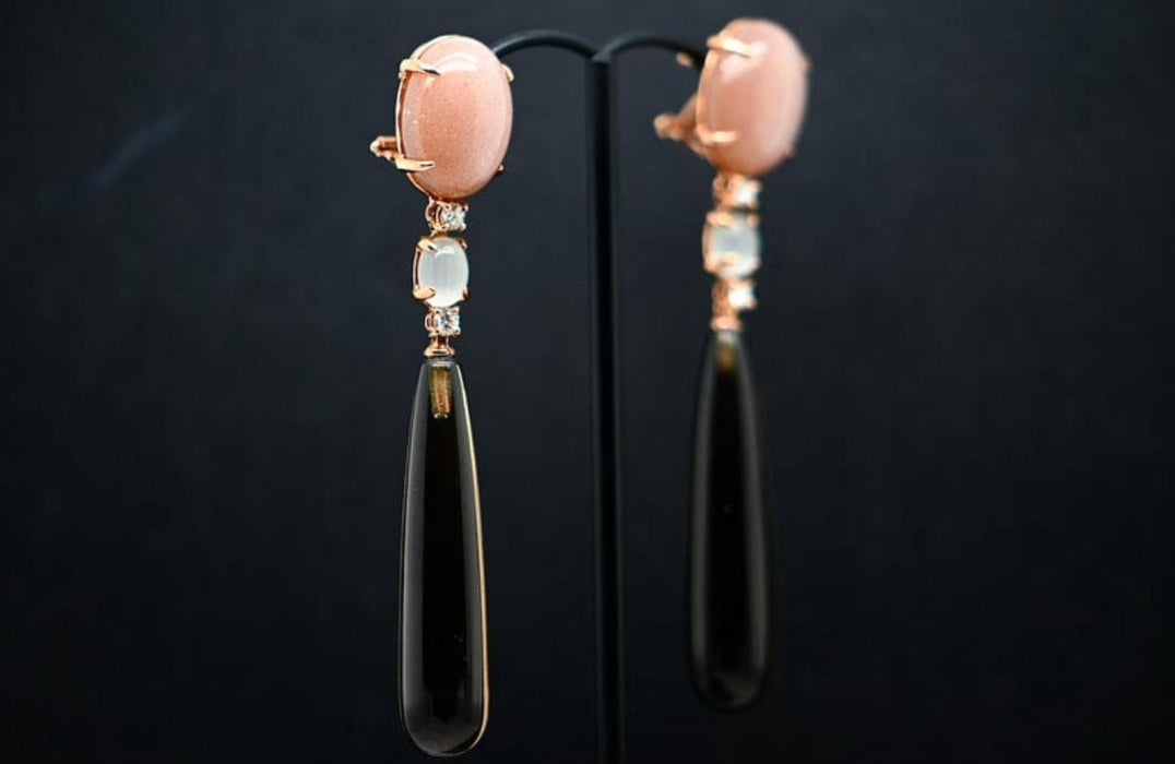 Boucles d'oreilles Boucles d'oreilles en Quartz Fumé, Agate Noire Ornées de Diamants de 0,32 Carat 58 Facettes