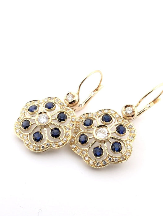 Boucles d'oreilles Boucles d'oreilles en or jaune avec saphirs et diamants 58 Facettes