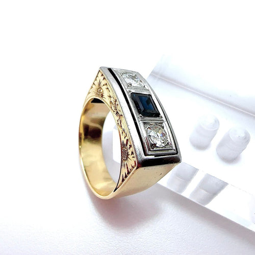 Bague 59 Bague vintage en or jaune et platine avec saphir et diamants 58 Facettes 50394