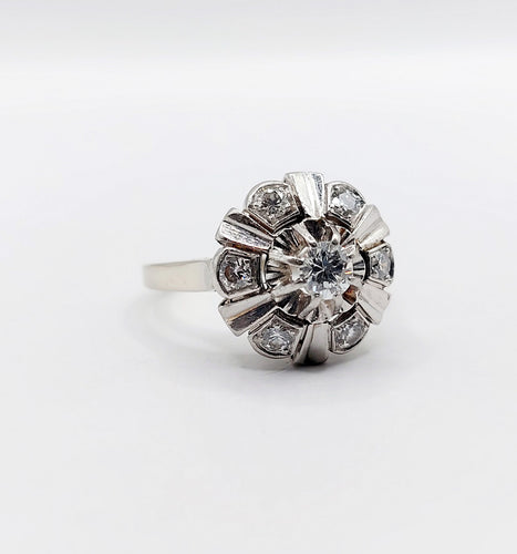 Bague fleur art deco or blanc 18k et 0,50 carats de diamants