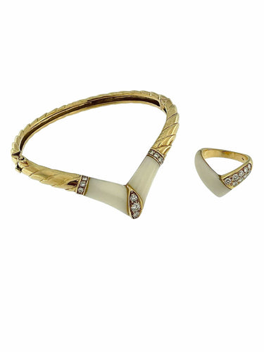 Ensemble bracelet et bague or jaune certifié HRD et diamants