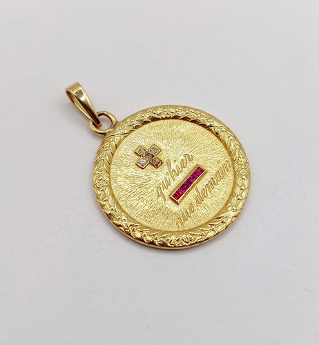 Pendentif Augis - Pendentif médaille d'amour 23 mm en or 18k, diamant et rubis 58 Facettes A06356