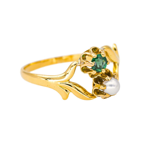 Bague 50 Bague Or jaune Emeraude, Perle 58 Facettes 4383449RV