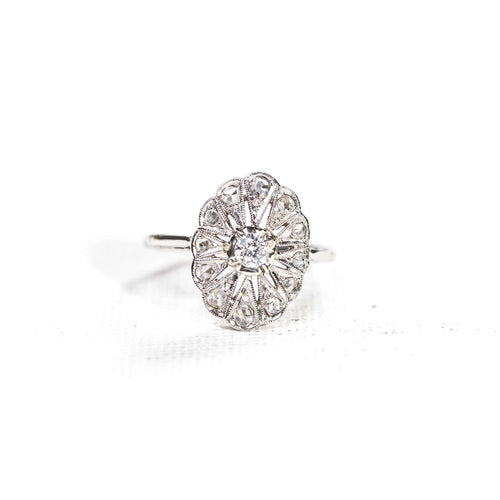 Bague 53 Bague marguerite ancienne diamants or blanc 58 Facettes LMB-277