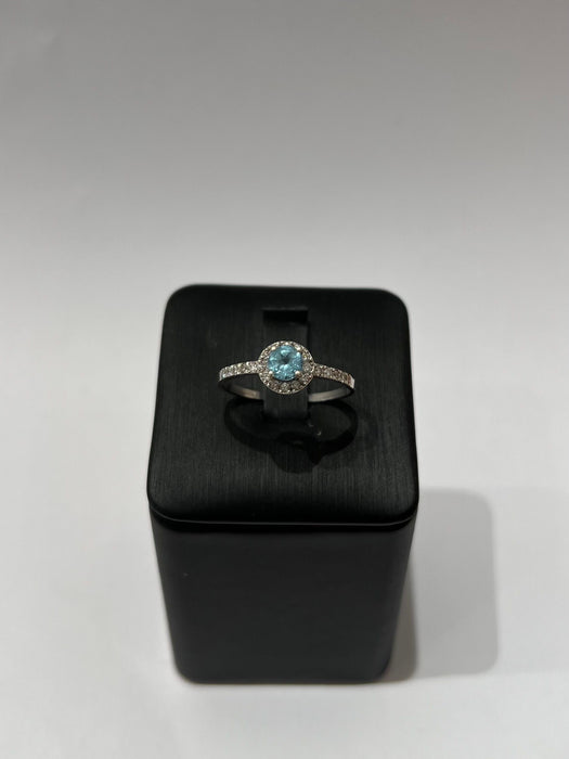 Bague or blanc diamant aigue-marine