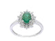 Bague 54 Bague entourage en or blanc avec émeraude et diamants 58 Facettes 2347
