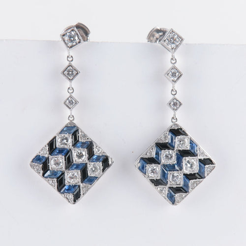 Boucles d'oreilles Boucles d'oreilles géométriques saphirs et diamants 58 Facettes P3L2