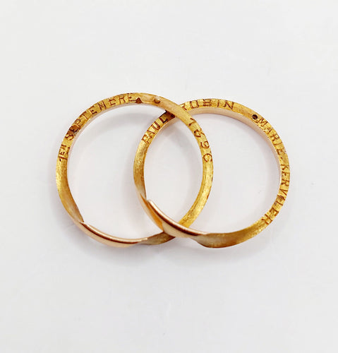 Bague 55 Alliance jumelées victorienne or rose 18k gimmel (circa 1896) antique 58 Facettes A05213