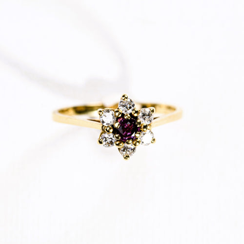 Bague 54 Bague marguerite rubis et diamants en or jaune 58 Facettes LMB-282