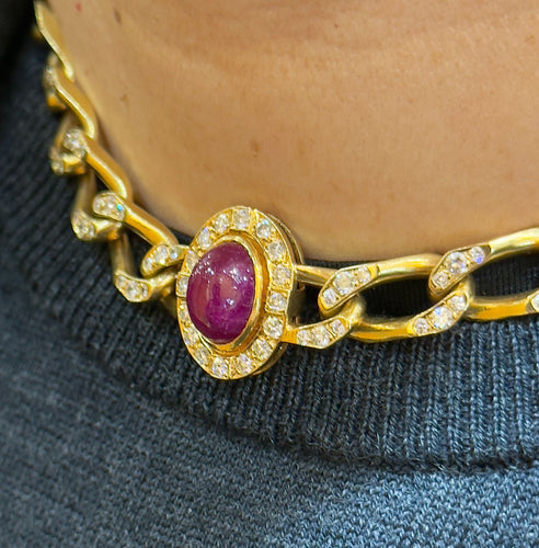 Collier Collier Cartier vintage en or jaune diamants et rubis 58 Facettes