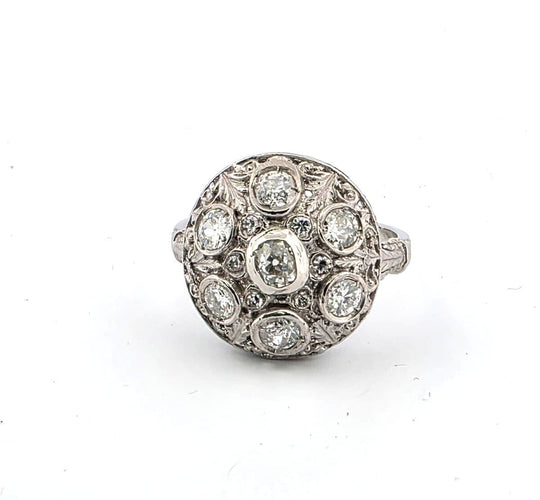Bague 56 Bague - Bague en platine sertie de diamants Old Mine 58 Facettes