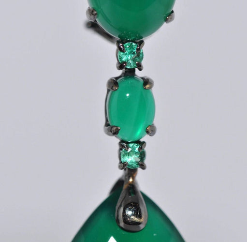 Boucles d'oreilles Boucles D'oreilles Chandelier Or Noir, Agate Verte Et Émeraude 58 Facettes