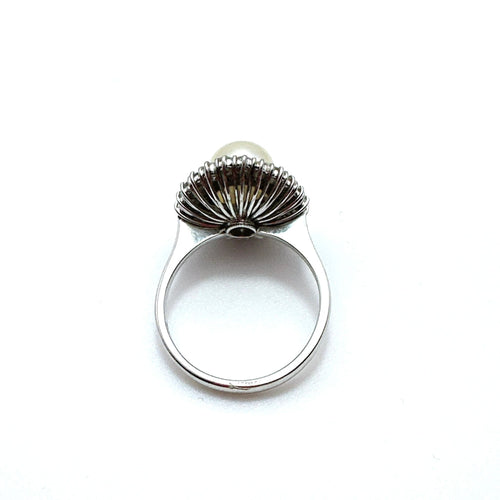 Bague 55 Bague vintage en or blanc avec perle et diamants 58 Facettes 50380