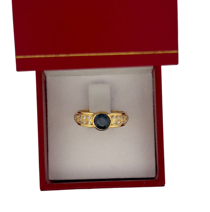 Bague jonc saphir ancien et diamants monture or jaune