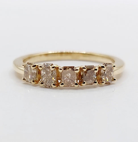 Bague 52.5 Demi alliance vintage or 14k et 0,95 carats diamants radiant Fancy Yellow 58 Facettes A06113