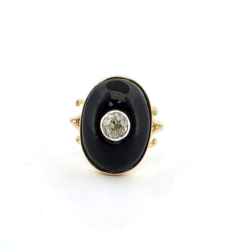 Bague 52 Bague en or jaune 18 carats avec onyx et diamant de 0,50 carat 58 Facettes