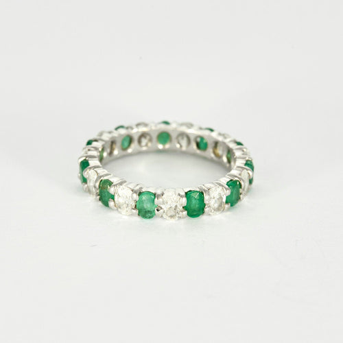 Bague 55 Alliance américaine or blanc diamants émeraudes 58 Facettes