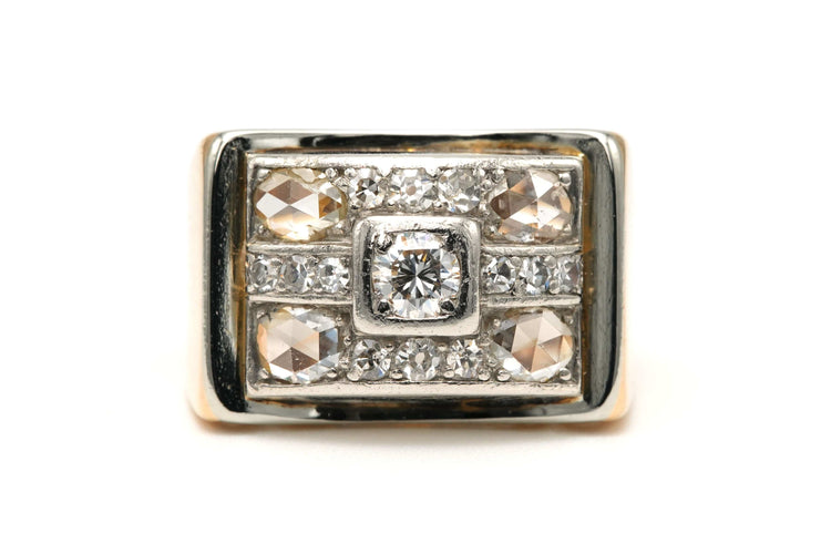 Bague 53 Bague Art Déco or jaune et blanc diamants 58 Facettes 22698