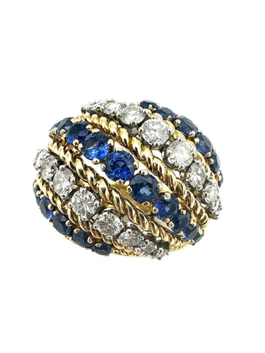 PIAGET. Bague vintage or jaune 18K, saphirs et diamants
