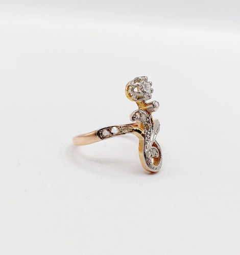 Bague 47 Bague duchesse antique en or rose 18k et platine, diamants taille rose 58 Facettes A06404