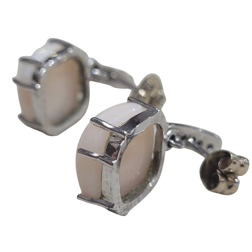 Boucles d’oreilles corail en or blanc 18k et diamants