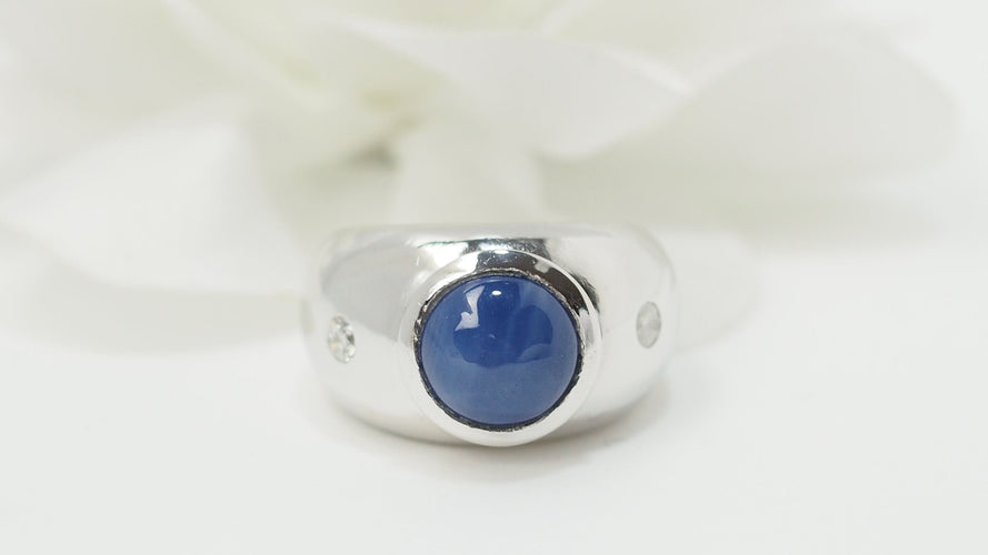 Bague 51.5 Bague jonc en or blanc et saphir étoilé 58 Facettes 32559