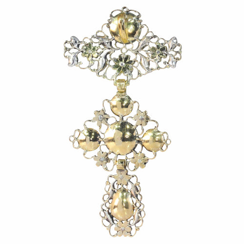 Baroque Brilliance: À la Jeannette Diamond Heart Cross Pendant