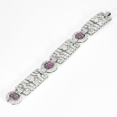 Bracelet Bracelet Art Déco, platine, diamants et rubis 58 Facettes 250257