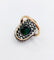 Bague marquise antique en or rose 18k et argent, doublet grenat vert et diamants