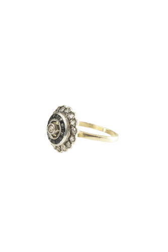 Bague cible or jaune, saphir et Diamants sur argent