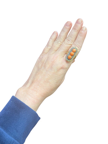 Bague 59 Bague en or 18 carats avec corail, diamants taille rose et émail noir 58 Facettes 7816 A