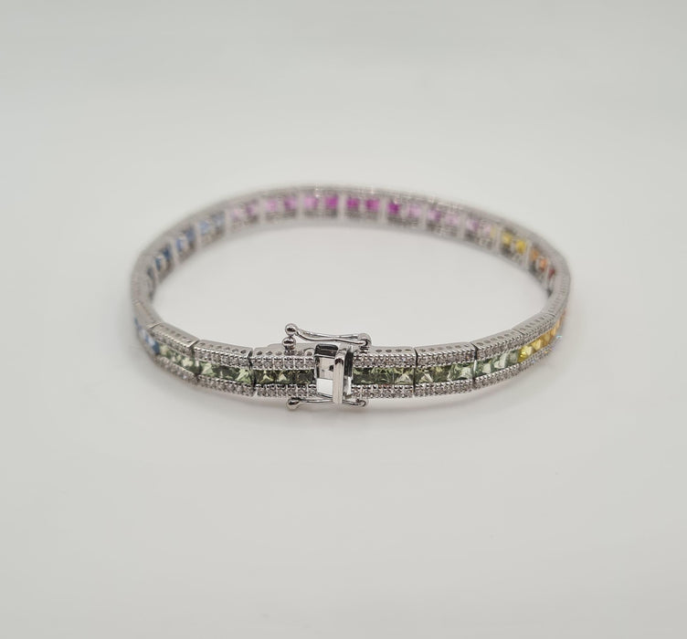 Bracelet Bracelet or blanc, diamants et saphirs multi-couleurs 58 Facettes