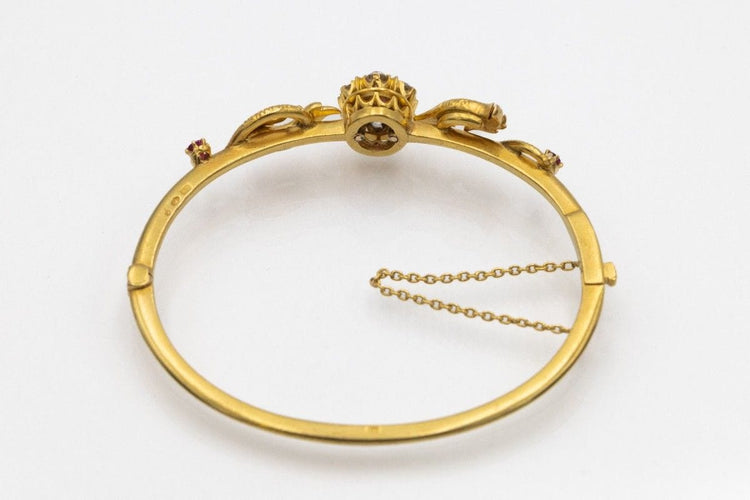 Bracelet Bracelet ancien motif phénix en or jaune 14k avec rubis et diamants 58 Facettes 11397