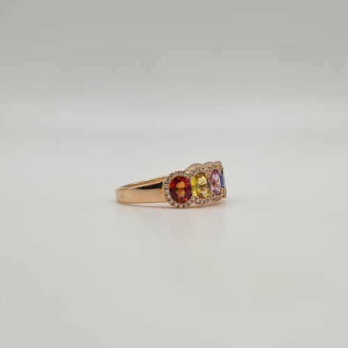 Bague 53 Bague or rose sertie de diamants naturels et saphirs multicolores 58 Facettes