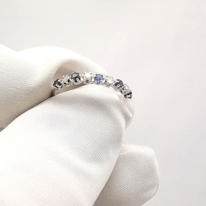 Bague 50 Alliance or blanc diamants et saphirs 58 Facettes