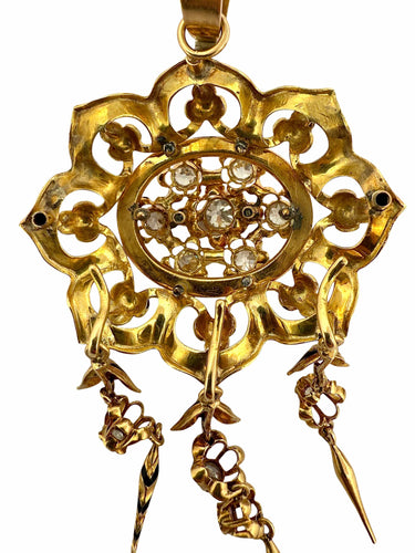 Pendentif Exceptionnel ensemble transformable XIXᵉ – Or 18k , émail noir et diamants taille ancienne 58 Facettes