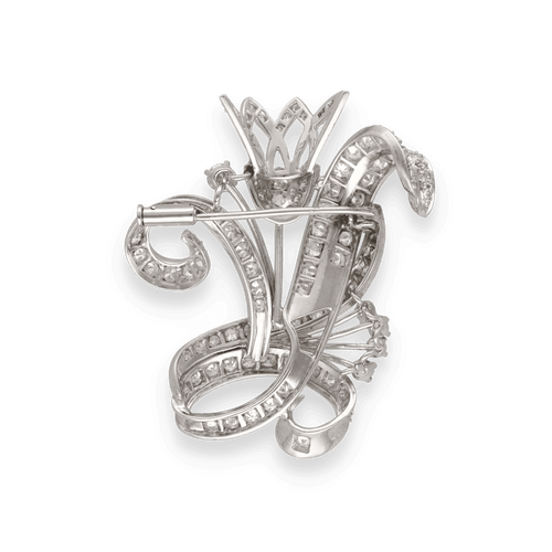 Broche Broche en or gris 18K et platine avec 2,50 ct de diamants taille ancienne - Vers 1950 - 15,50 g 58 Facettes FB10387