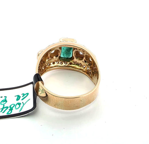 Anello oro giallo con smeraldo centrale e diamanti a contorno 58 Facettes