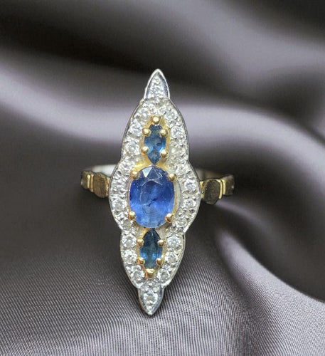 Bague Marquise or jaune et or blanc, Saphirs & Diamants