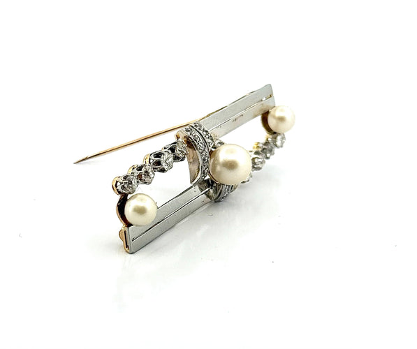 Broche Broche or et platine , diamants et perles 58 Facettes