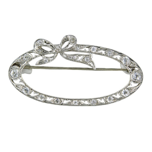 Broche Broche Art Nouveau en or blanc et platine sertie de diamants taille ancienne 58 Facettes