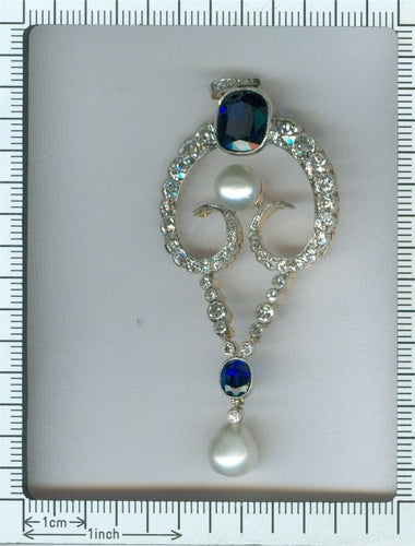 Belle Époque Elegance: Diamond Pendant with Cornflower Blue Sapphires