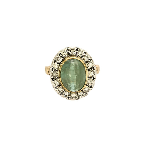 Bague 56 Bague pompadour en or jaune, émeraude et diamants 58 Facettes MB1