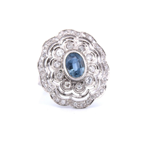Bague 56 BAGUE PLATINE - AIGUE-MARINE ET DIAMANTS 58 Facettes
